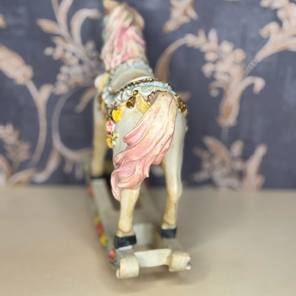 Vintage Estate Resin Rocking Horse Figurine with Floral Accents - Picture 4 of 8